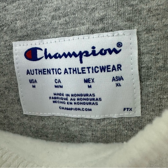 Champion Logo Front Back Crewneck Sweatshirt Men’s Medium White - Picture 3 of 13